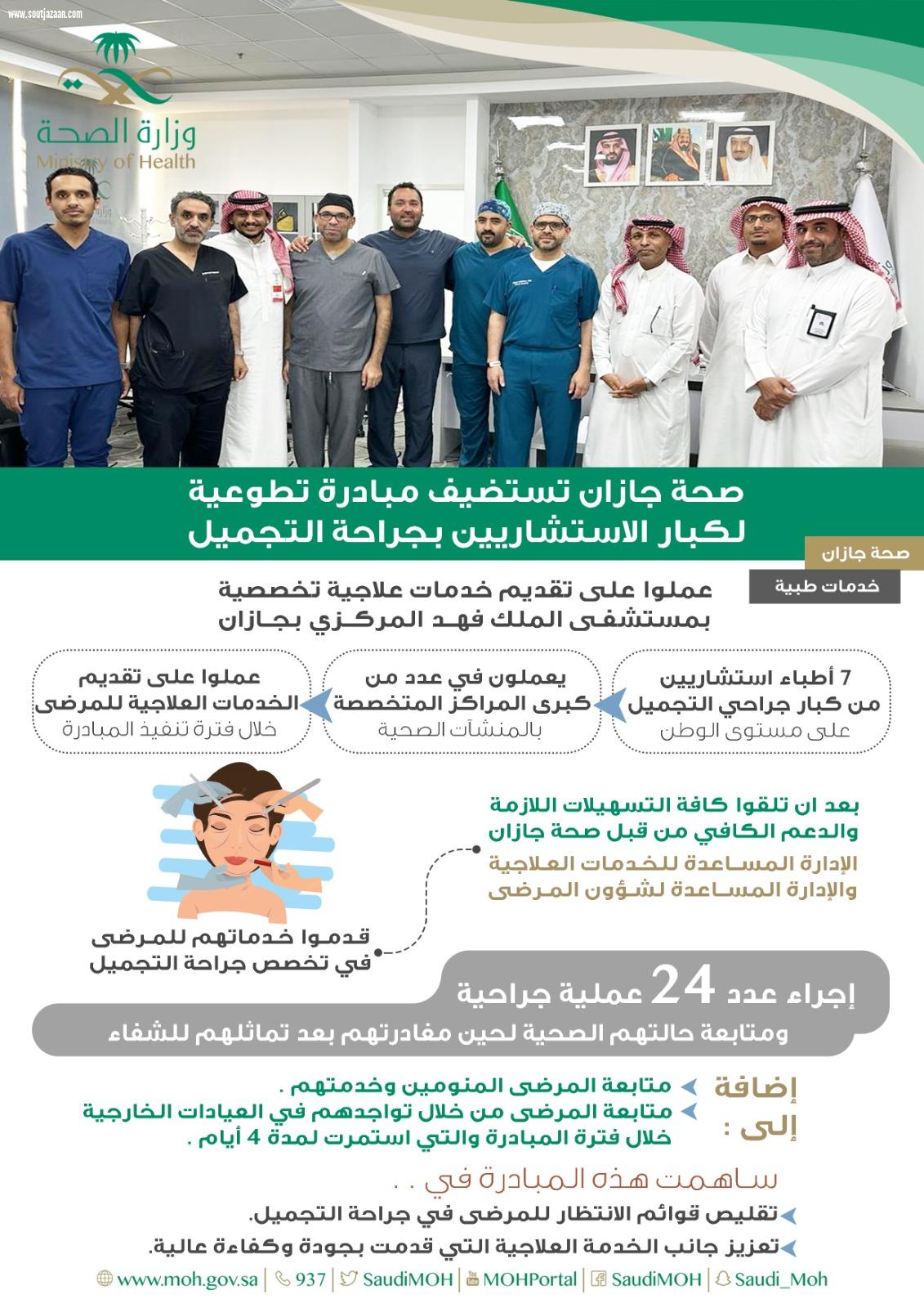 صحة جازان تستضيف مبادرة تطوعية  لكبار الاستشاريين بجراحة التجميل