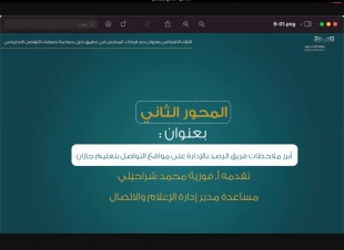 أكثر من ٦٠٠ من قيادات المدارس في لقاء دليل حوكمة حسابات التواصل الاجتماعي بتعليم جازان